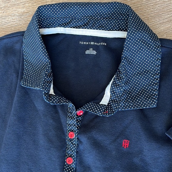Tommy Hilfiger Polo Dress Womens Large Navy Tennis Preppy Polka Dot Collar‎ - Picture 6 of 12